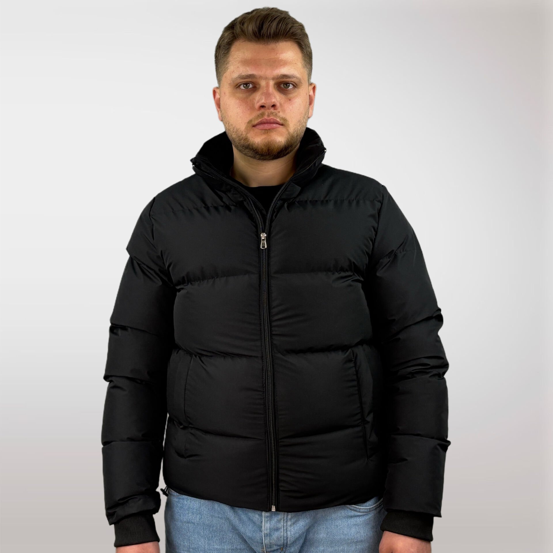 Erkek Kapüşonsuz Şişme Mont-Siyah