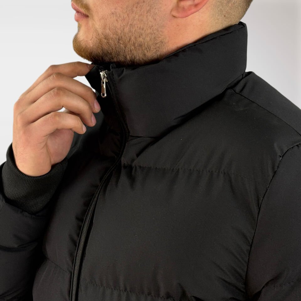 Erkek Kapüşonsuz Şişme Mont-Siyah