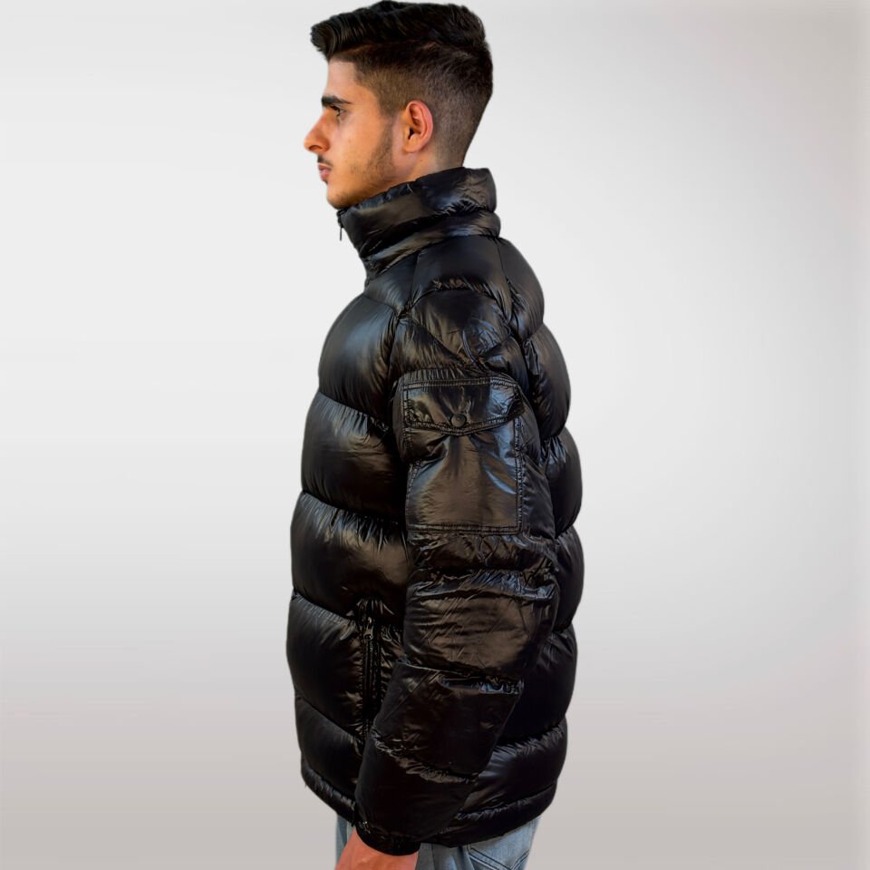 Erkek Şişme Çıkarılabilir Kapüşonlu Mont-Siyah