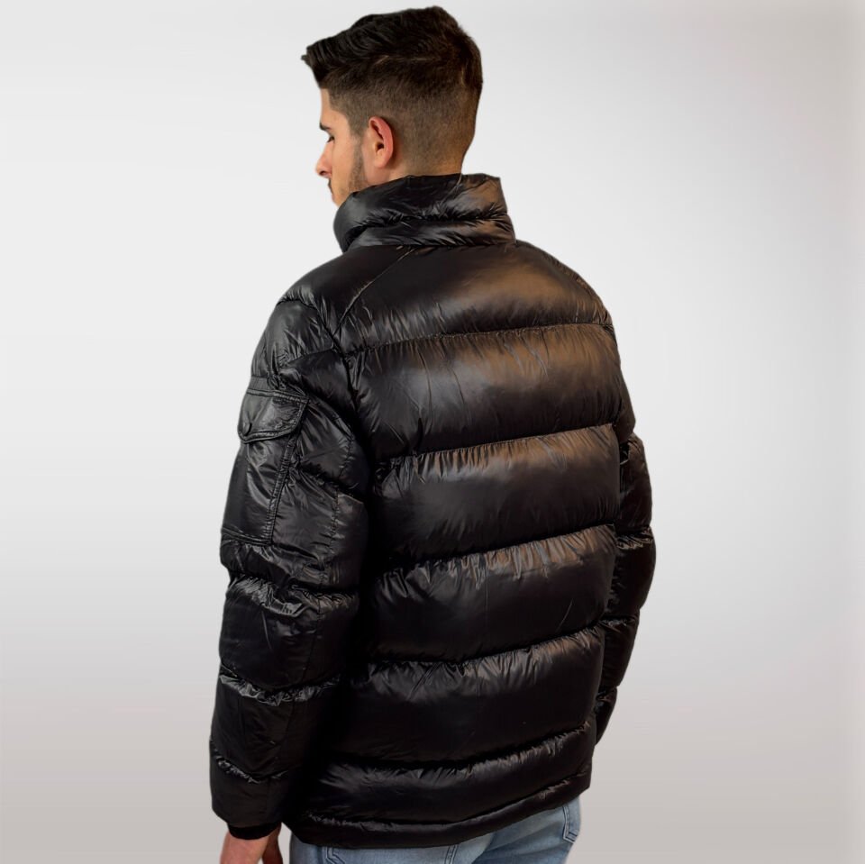 Erkek Şişme Çıkarılabilir Kapüşonlu Mont-Siyah