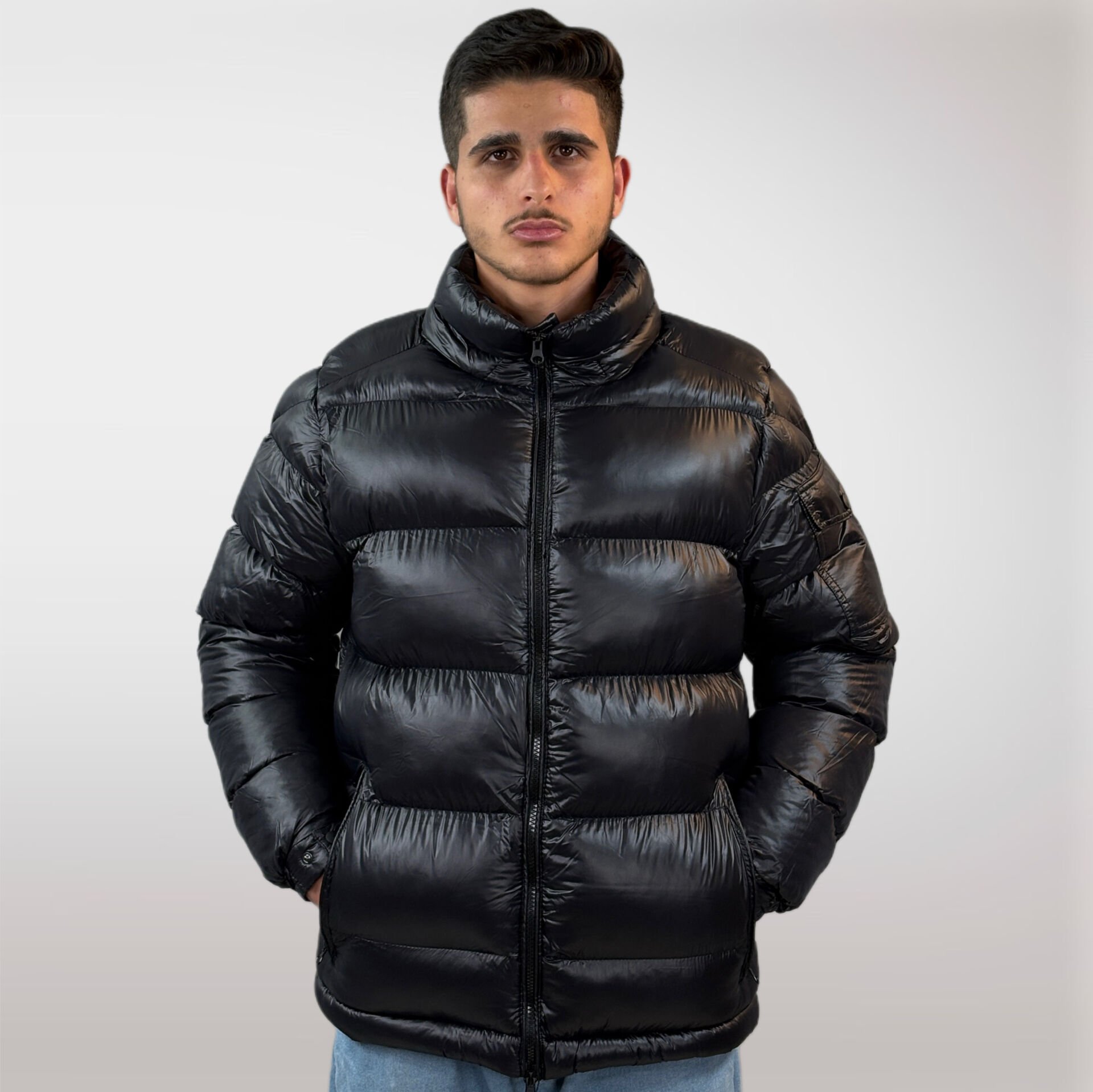 Erkek Şişme Çıkarılabilir Kapüşonlu Mont-Siyah