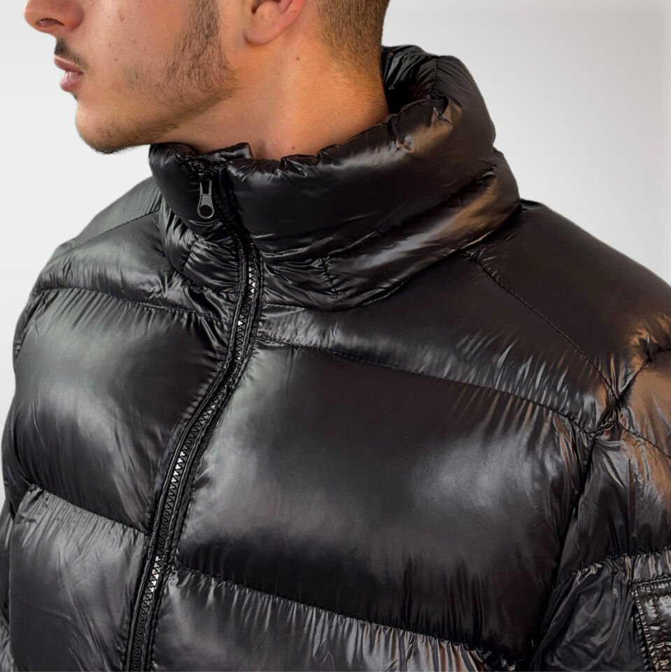 Erkek Şişme Çıkarılabilir Kapüşonlu Mont-Siyah