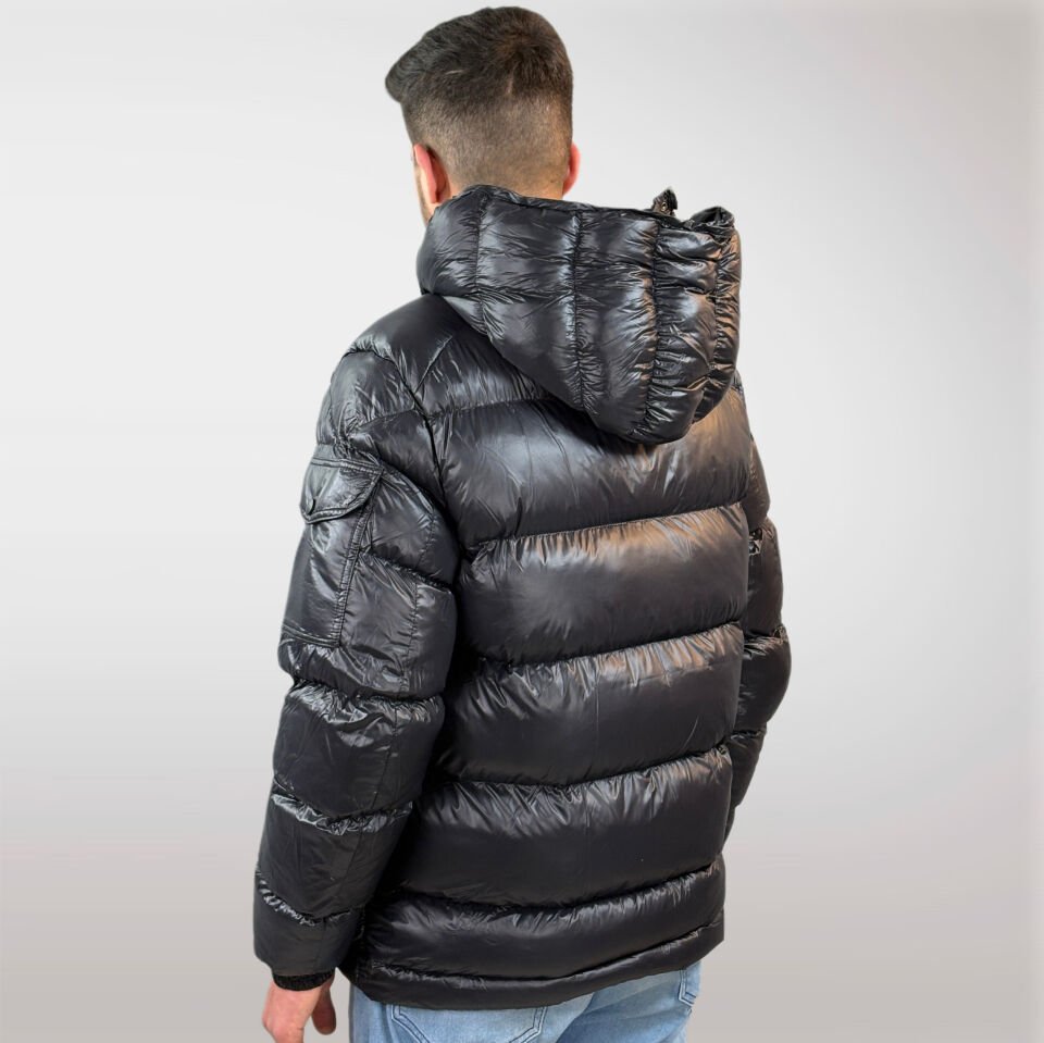 Erkek Şişme Çıkarılabilir Kapüşonlu Mont-Siyah