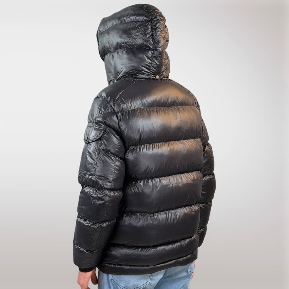 Erkek Şişme Çıkarılabilir Kapüşonlu Mont-Siyah