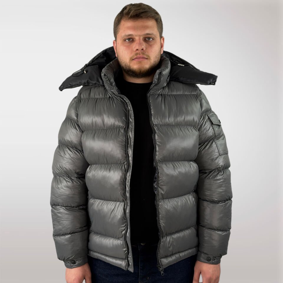 Erkek Şişme Çıkarılabilir Kapüşonlu Mont-Antrasit