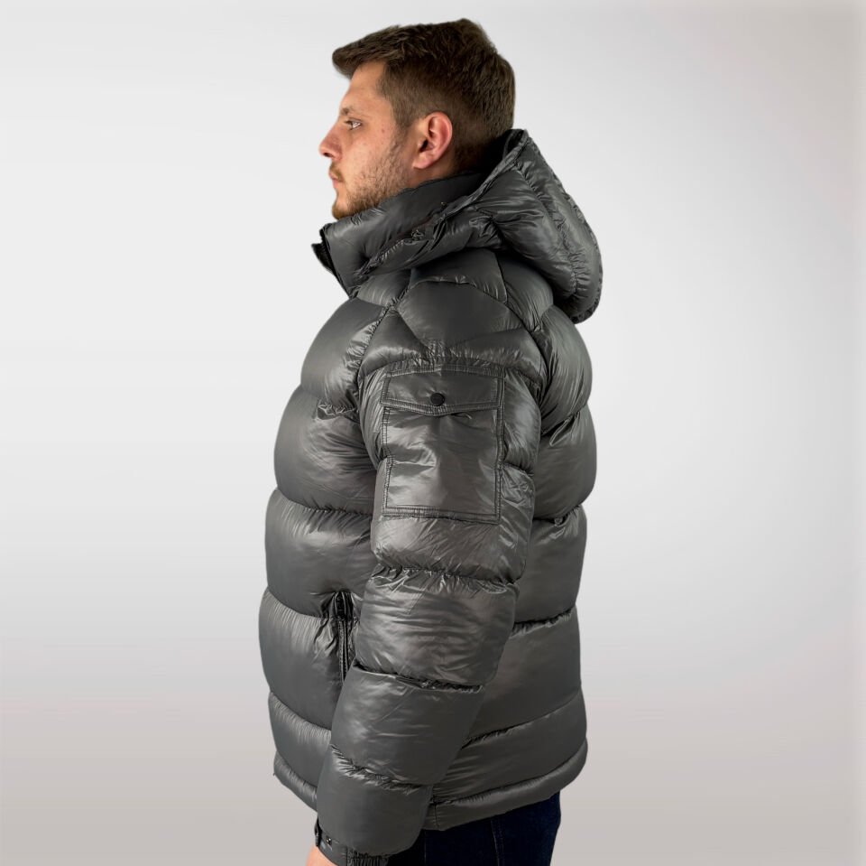 Erkek Şişme Çıkarılabilir Kapüşonlu Mont-Antrasit