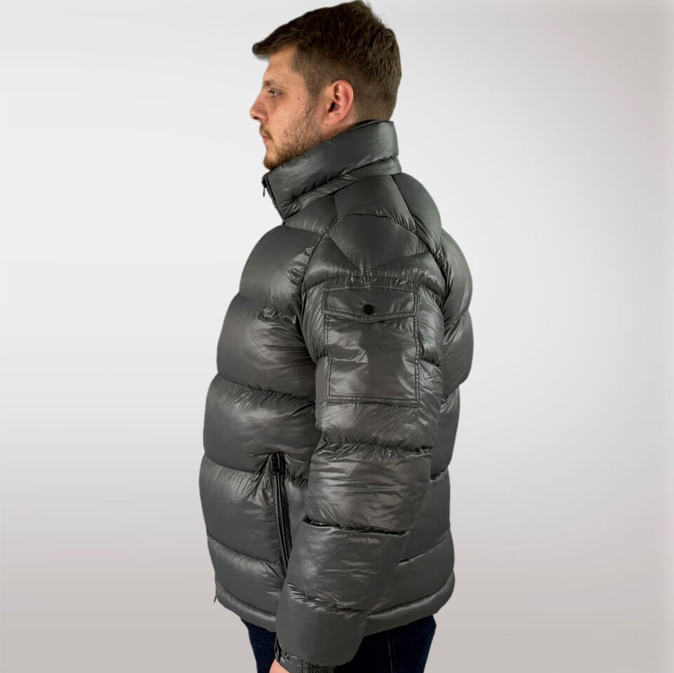 Erkek Şişme Çıkarılabilir Kapüşonlu Mont-Antrasit