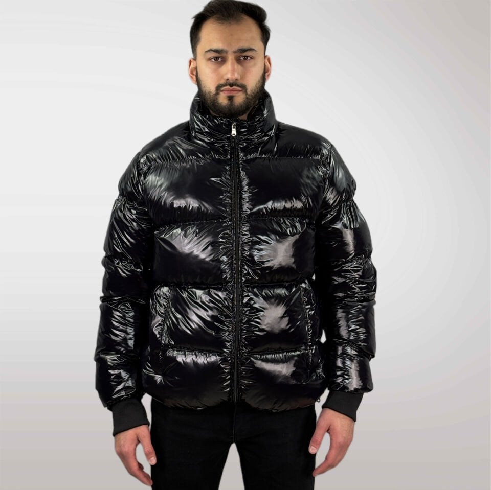 Parlak Siyah Şişme Mont