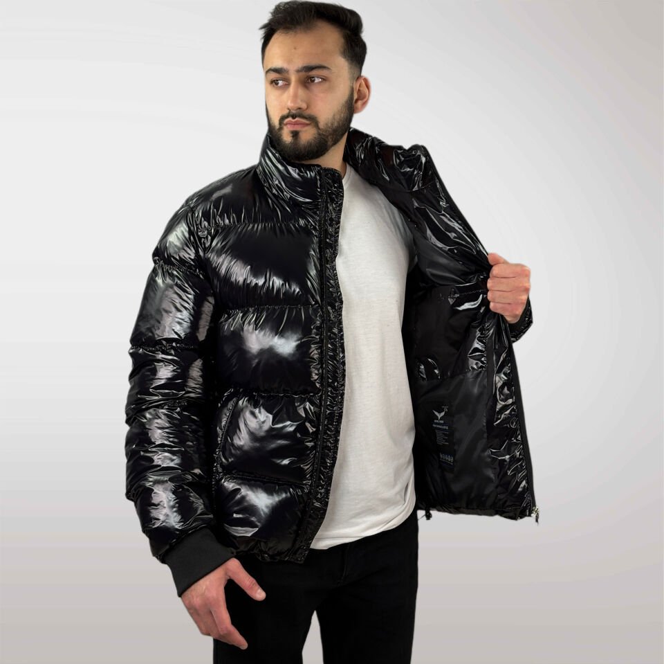 Parlak Siyah Şişme Mont