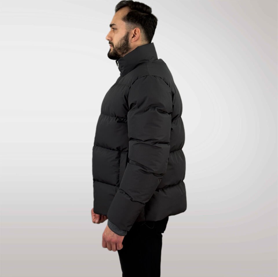 Erkek Kapüşonsuz Şişme Mont-Gri