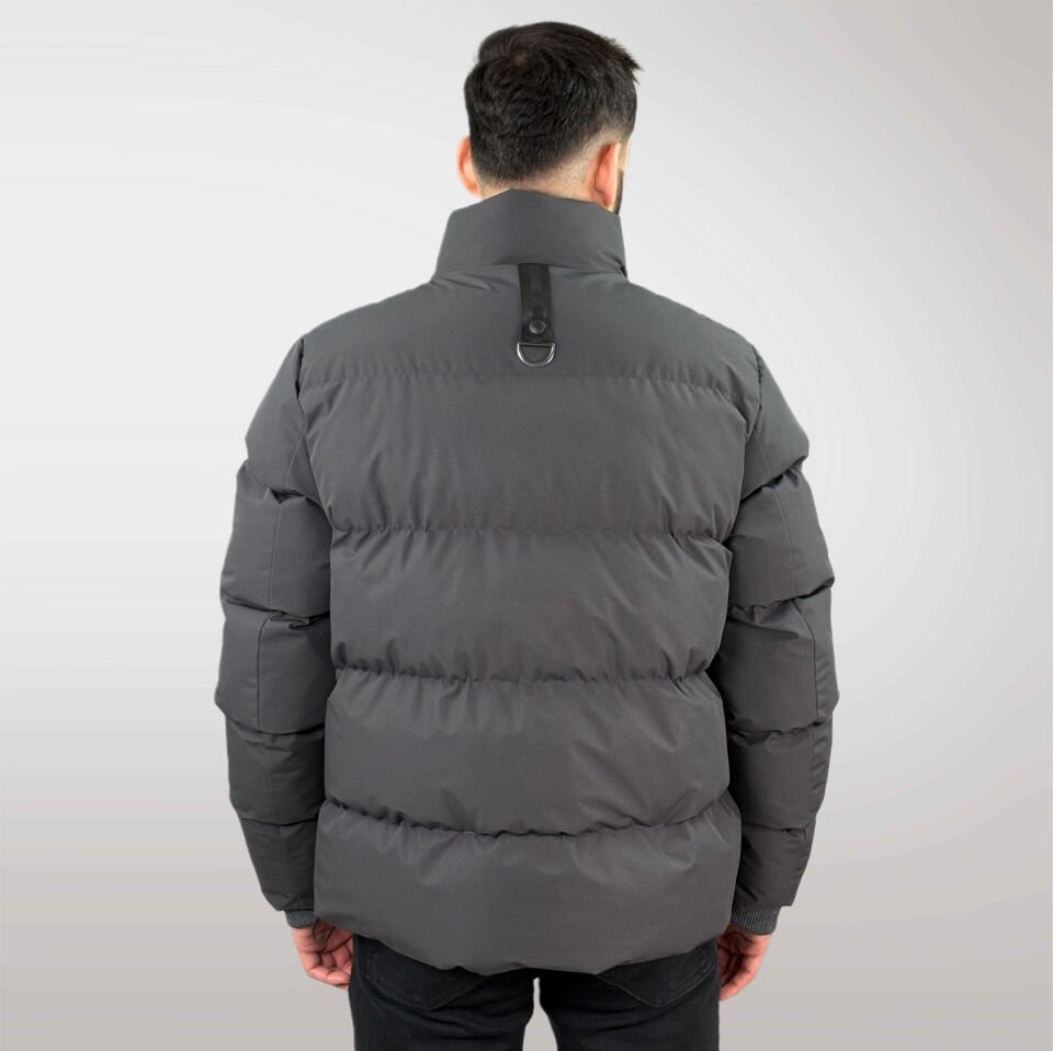 Erkek Kapüşonsuz Şişme Mont-Gri