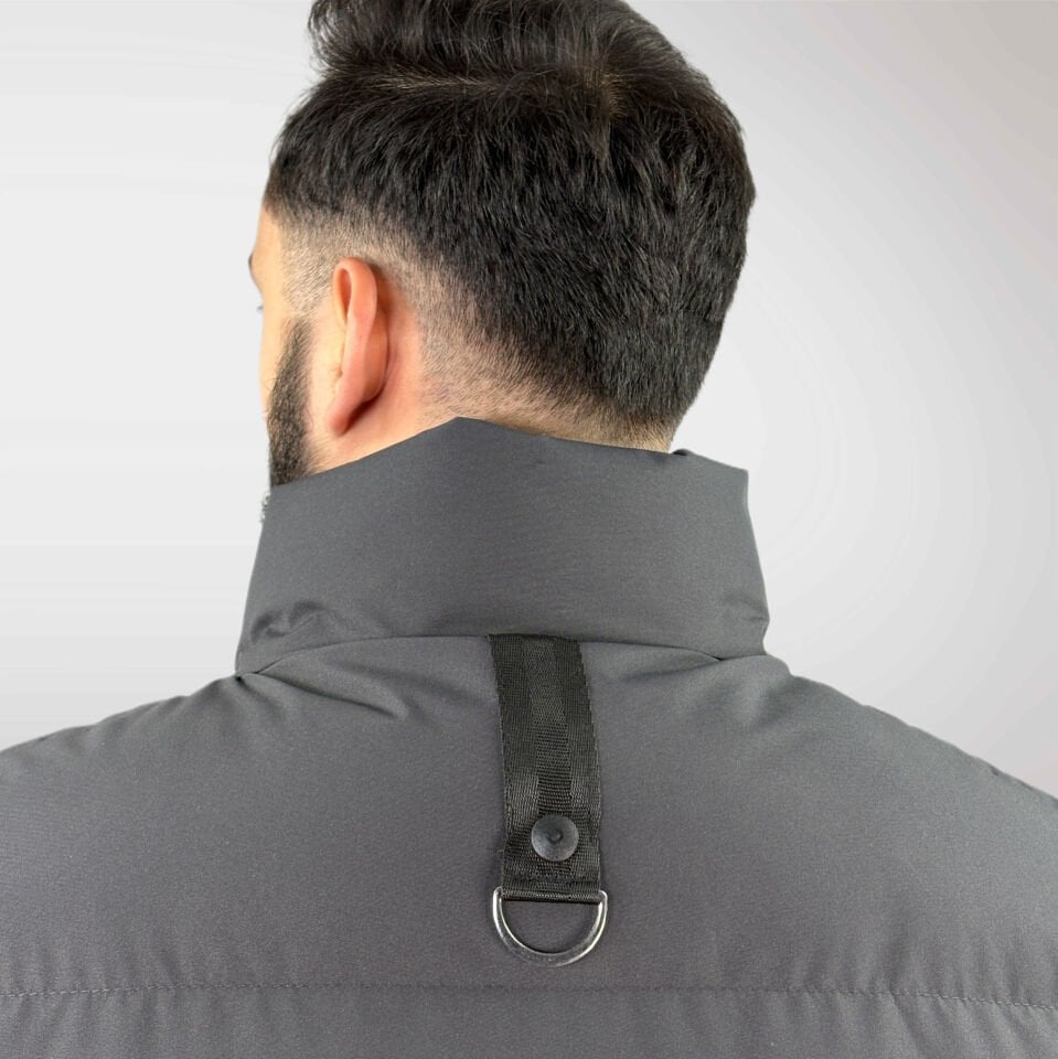 Erkek Kapüşonsuz Şişme Mont-Gri