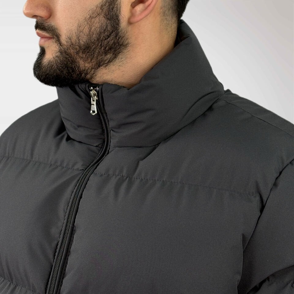 Erkek Kapüşonsuz Şişme Mont-Gri