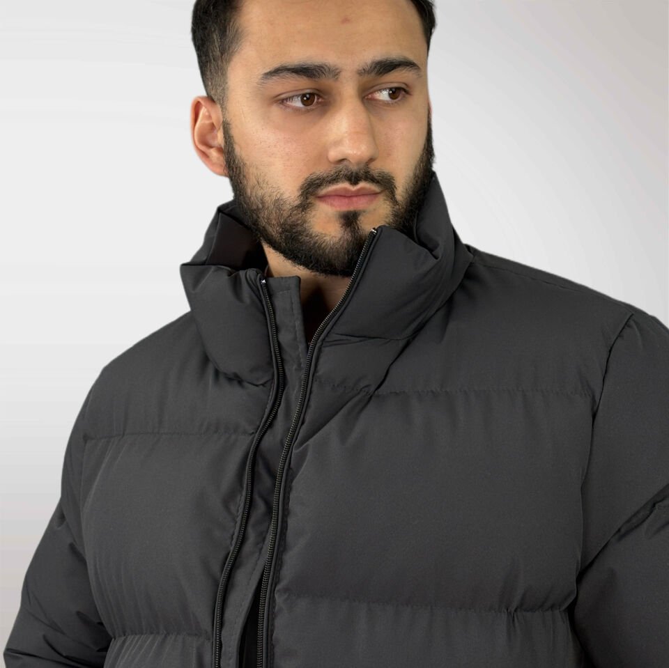 Erkek Kapüşonsuz Şişme Mont-Gri