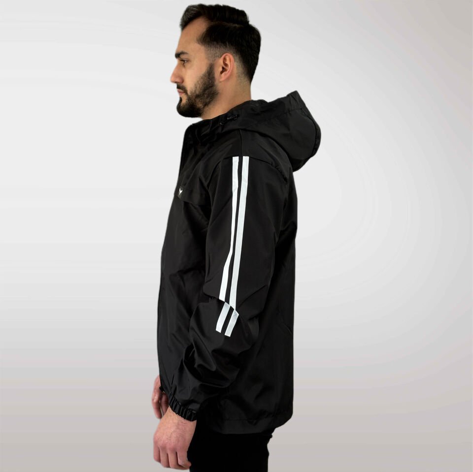 Erkek Şerit Detaylı Yağmurluk-Siyah