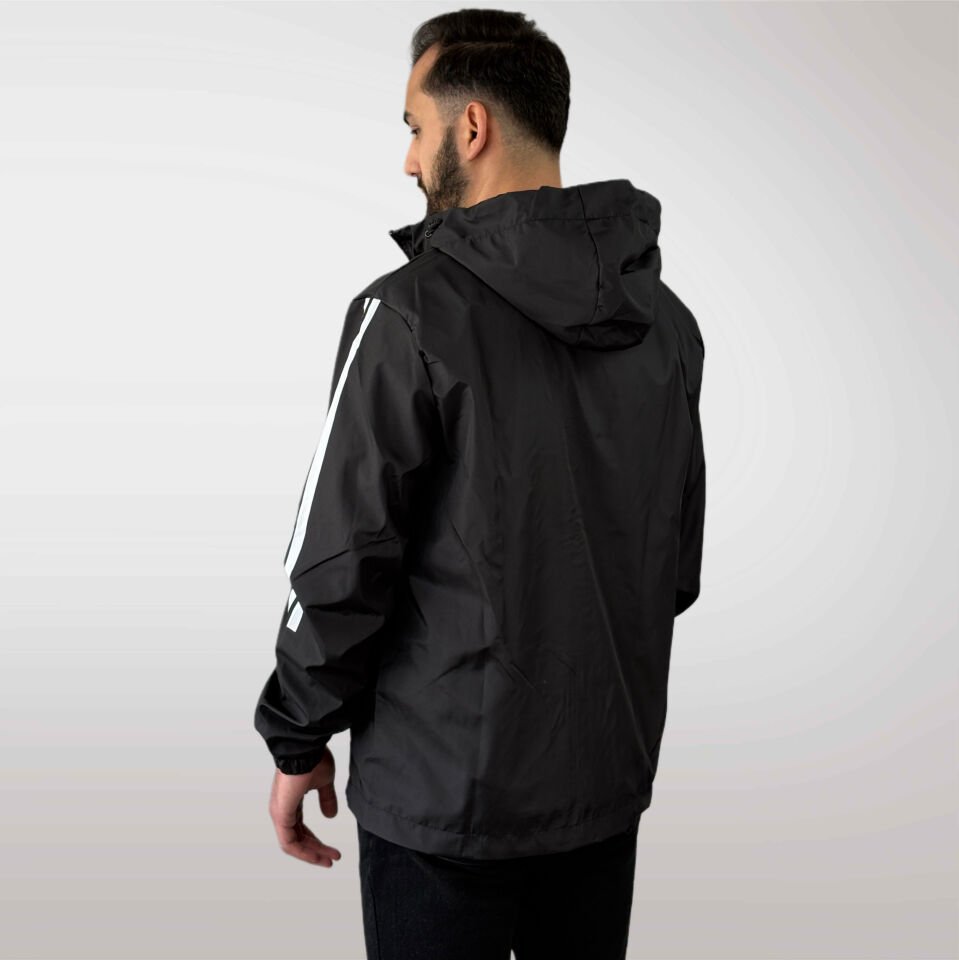 Erkek Şerit Detaylı Yağmurluk-Siyah