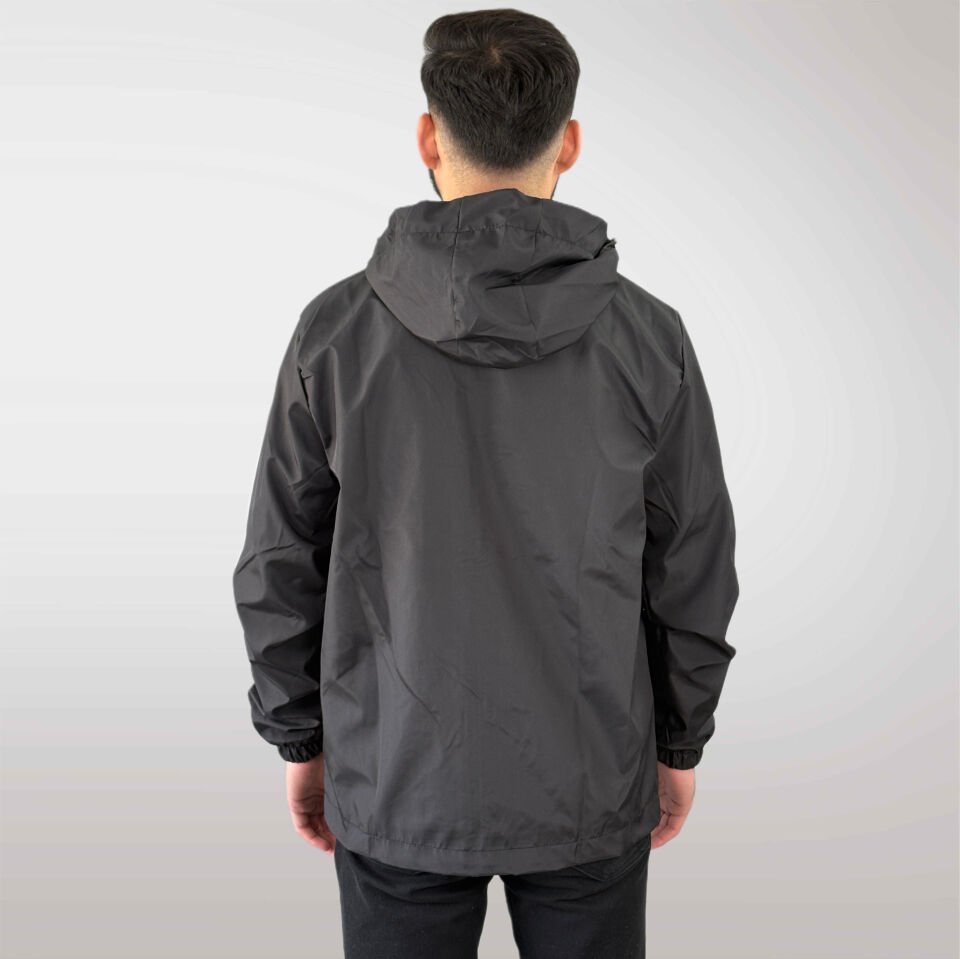 Erkek Şerit Detaylı Yağmurluk-Siyah