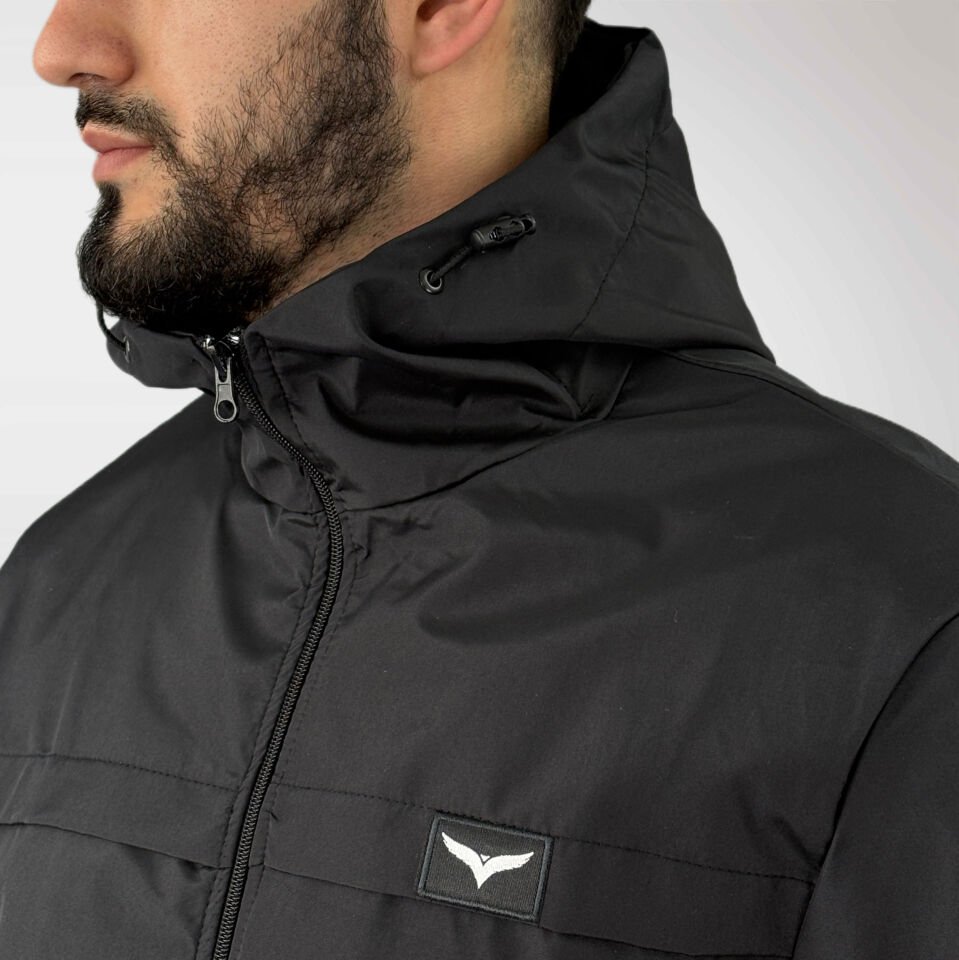 Erkek Şerit Detaylı Yağmurluk-Siyah