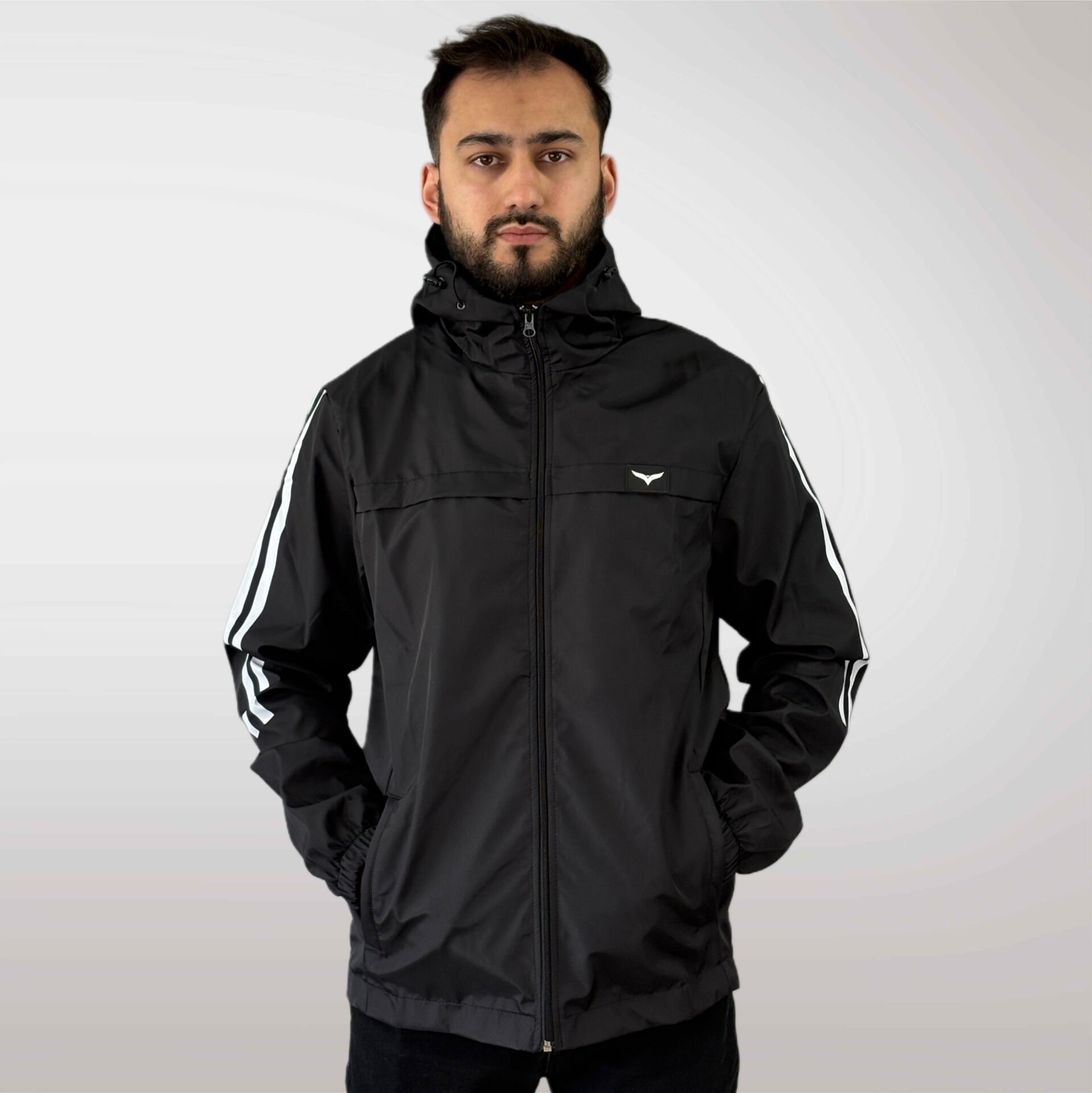 Erkek Şerit Detaylı Yağmurluk-Siyah