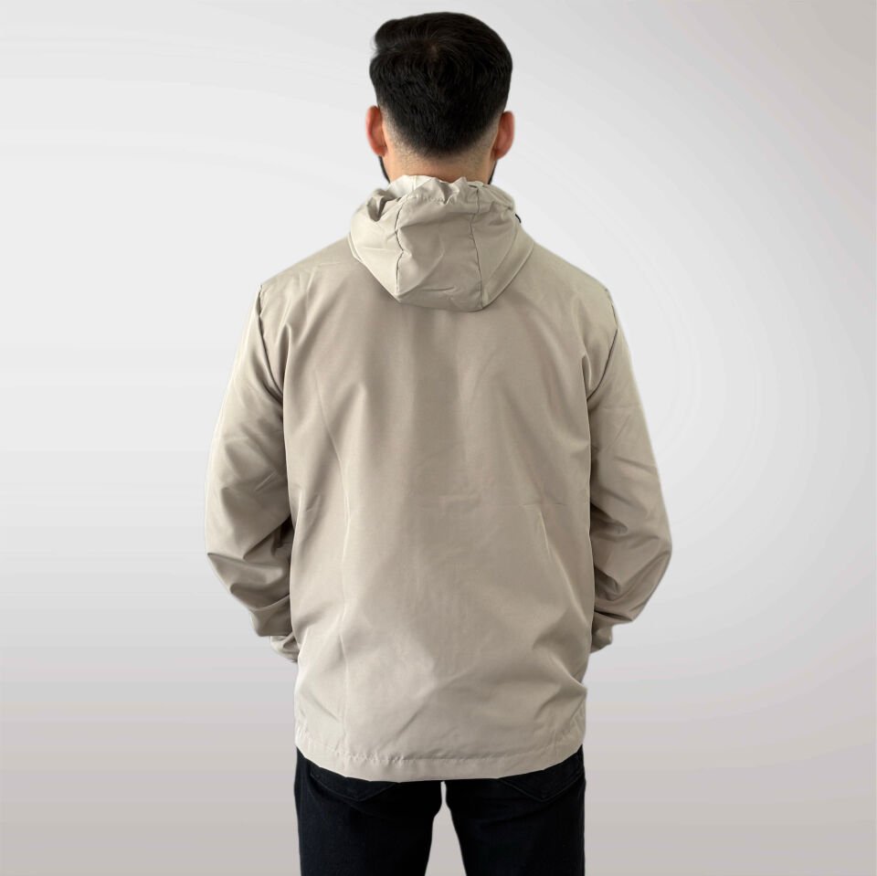 Premium Bej Fermuarlı Kapüşonlu Rüzgarlık