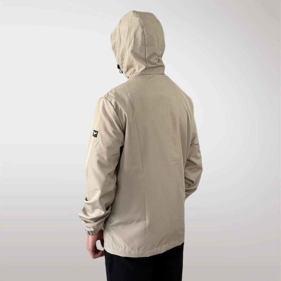 Premium Bej Fermuarlı Kapüşonlu Rüzgarlık