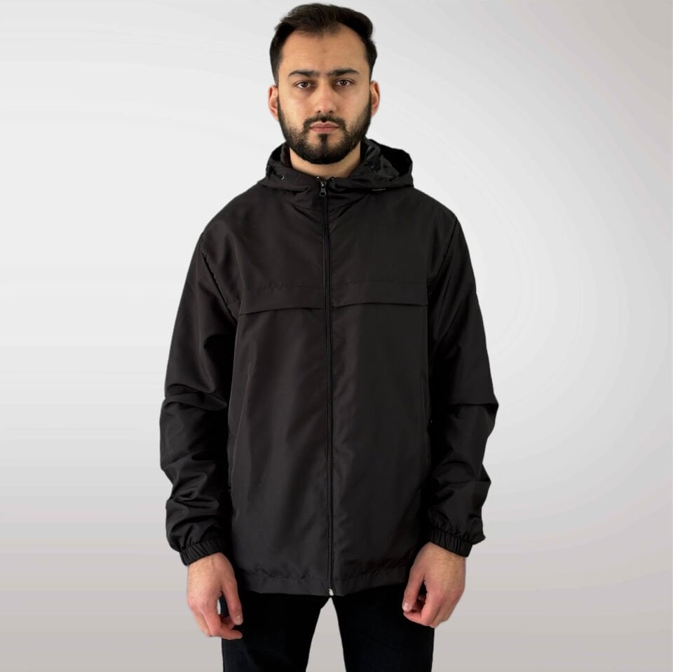 Premium Siyah Fermuarlı Kapüşonlu Rüzgarlık