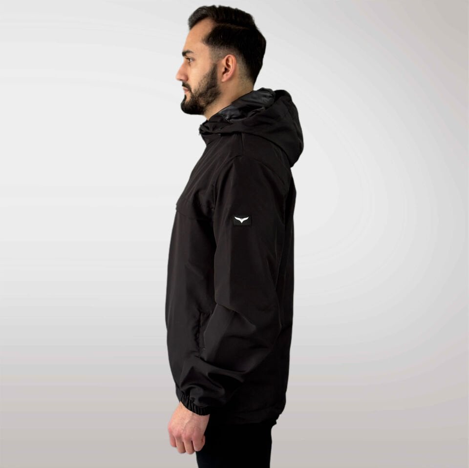 Premium Siyah Fermuarlı Kapüşonlu Rüzgarlık