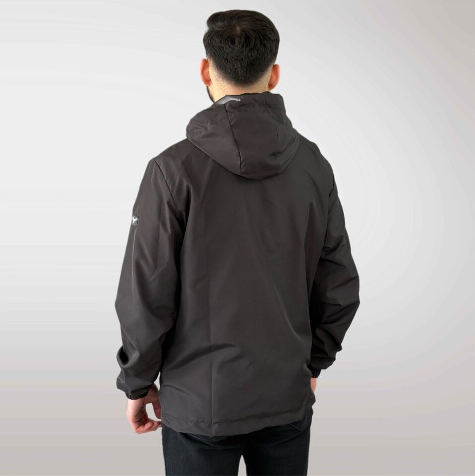 Premium Siyah Fermuarlı Kapüşonlu Rüzgarlık