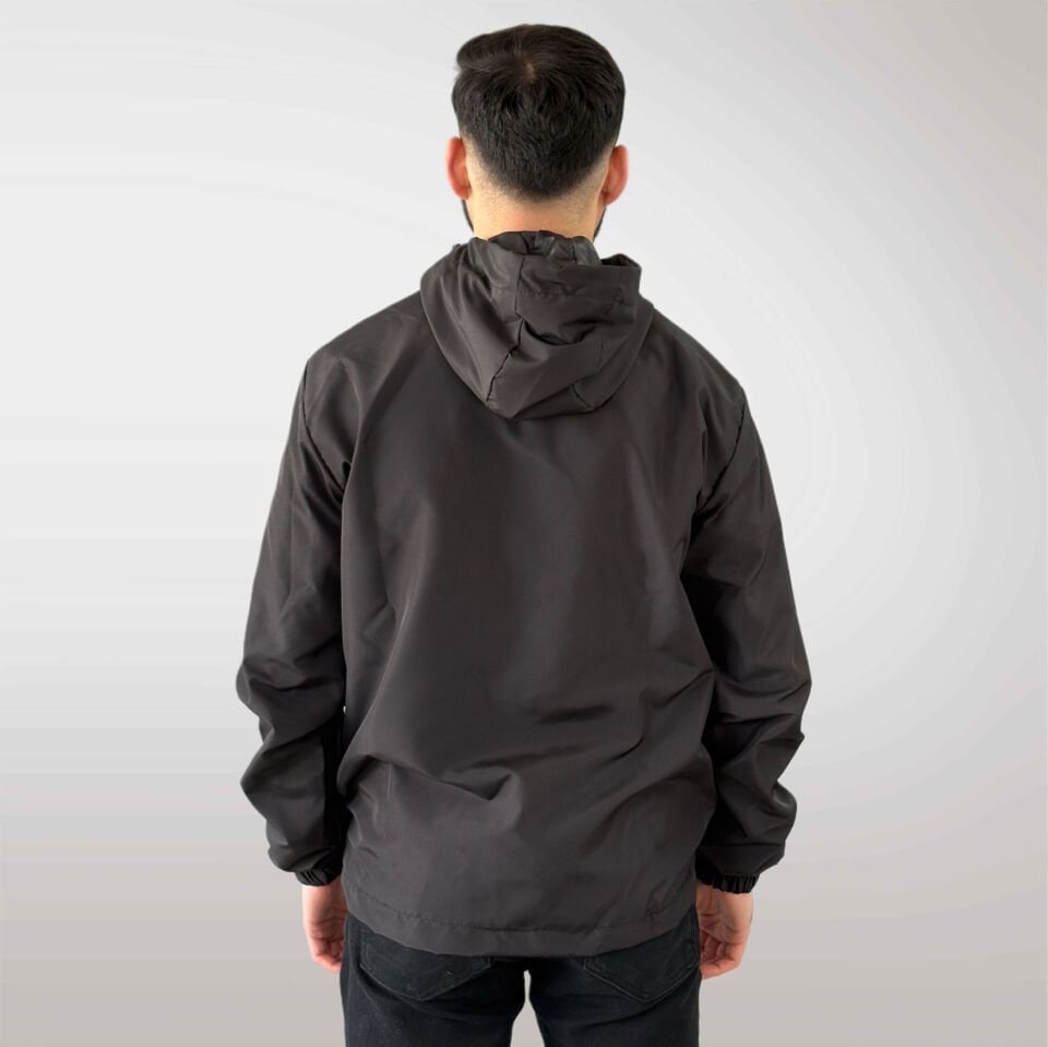 Premium Siyah Fermuarlı Kapüşonlu Rüzgarlık