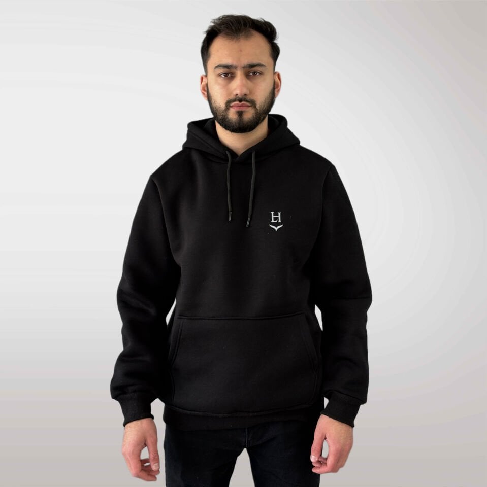 Unisex Logo Detaylı Kapüşonlu Sweatshirt-Siyah