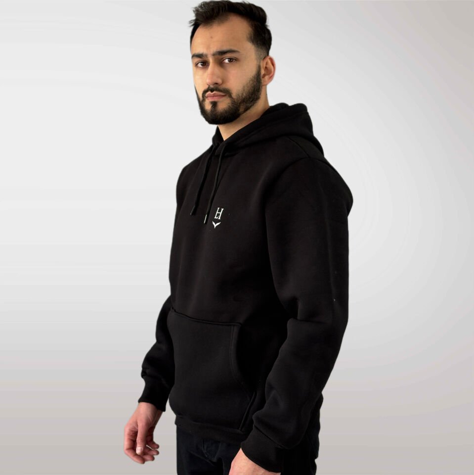 Unisex Logo Detaylı Kapüşonlu Sweatshirt-Siyah