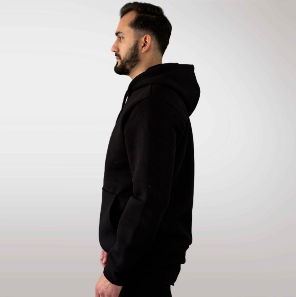 Unisex Logo Detaylı Kapüşonlu Sweatshirt-Siyah