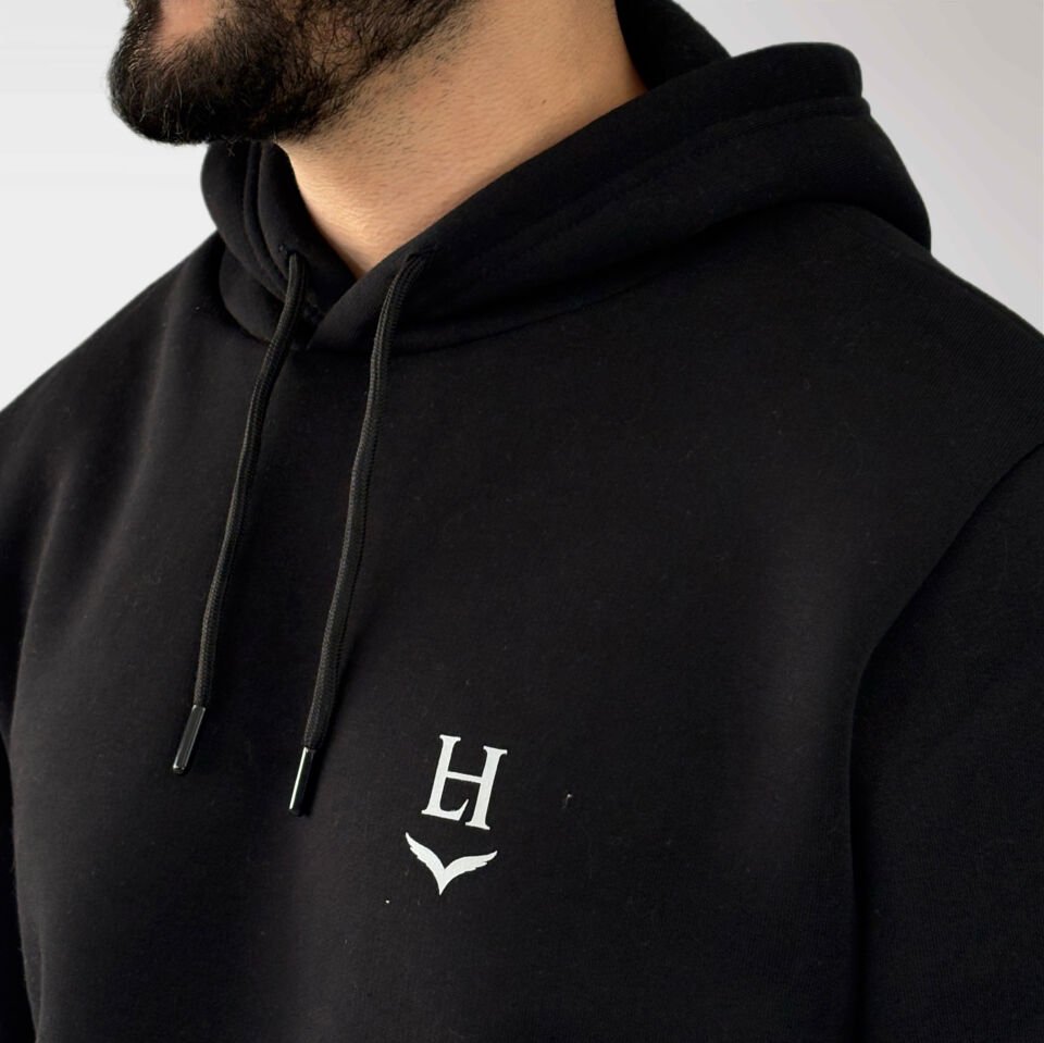 Unisex Logo Detaylı Kapüşonlu Sweatshirt-Siyah