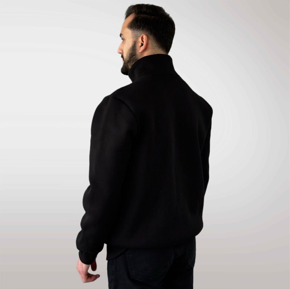 Unisex Logo Detaylı Yarım Fermuarlı Sweatshirt-Siyah