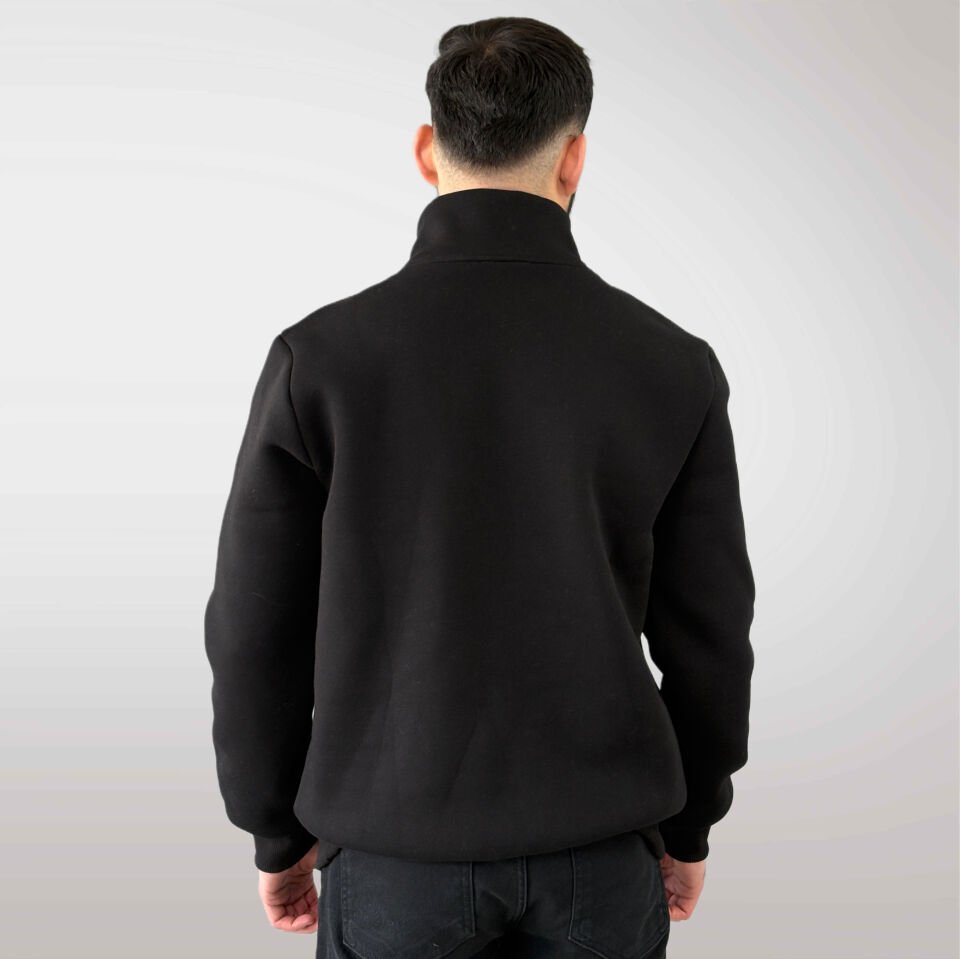 Unisex Logo Detaylı Yarım Fermuarlı Sweatshirt-Siyah