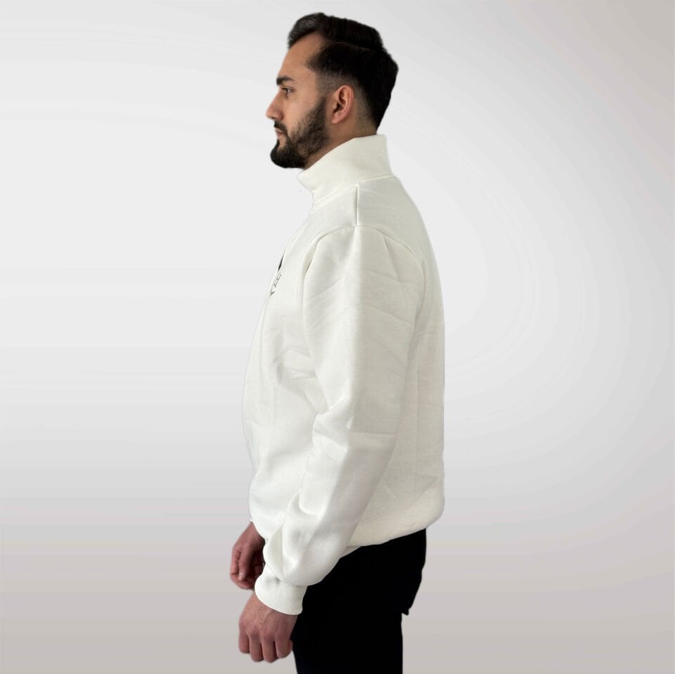 Unisex Logo Detaylı Yarım Fermuarlı Sweatshirt-Beyaz