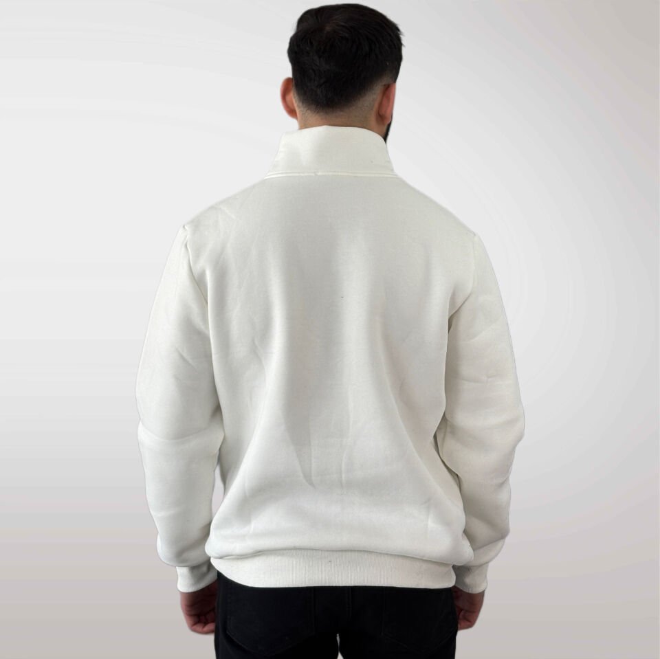 Unisex Logo Detaylı Yarım Fermuarlı Sweatshirt-Beyaz