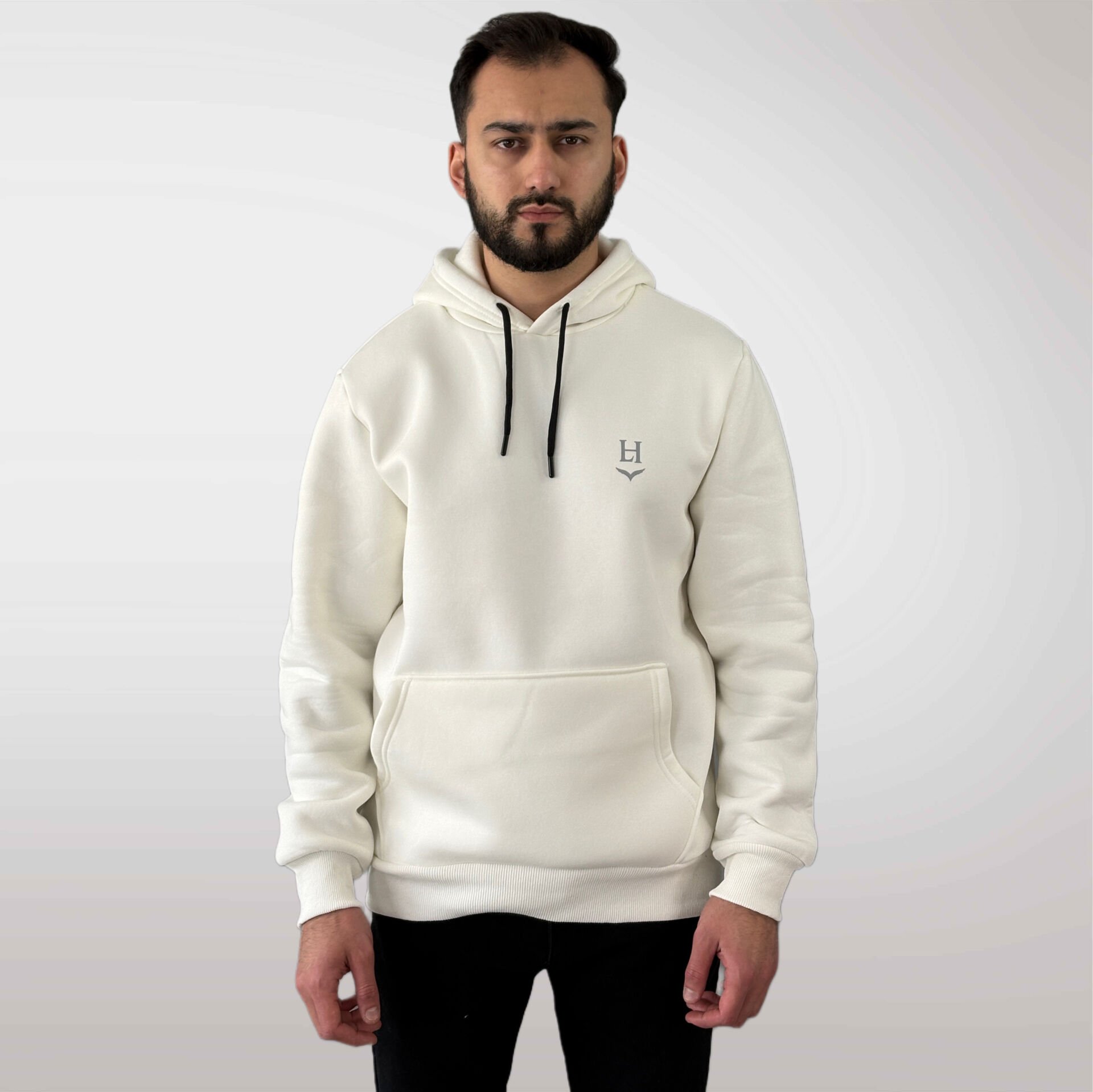Unisex Logo Detaylı Kapüşonlu Sweatshirt-Beyaz