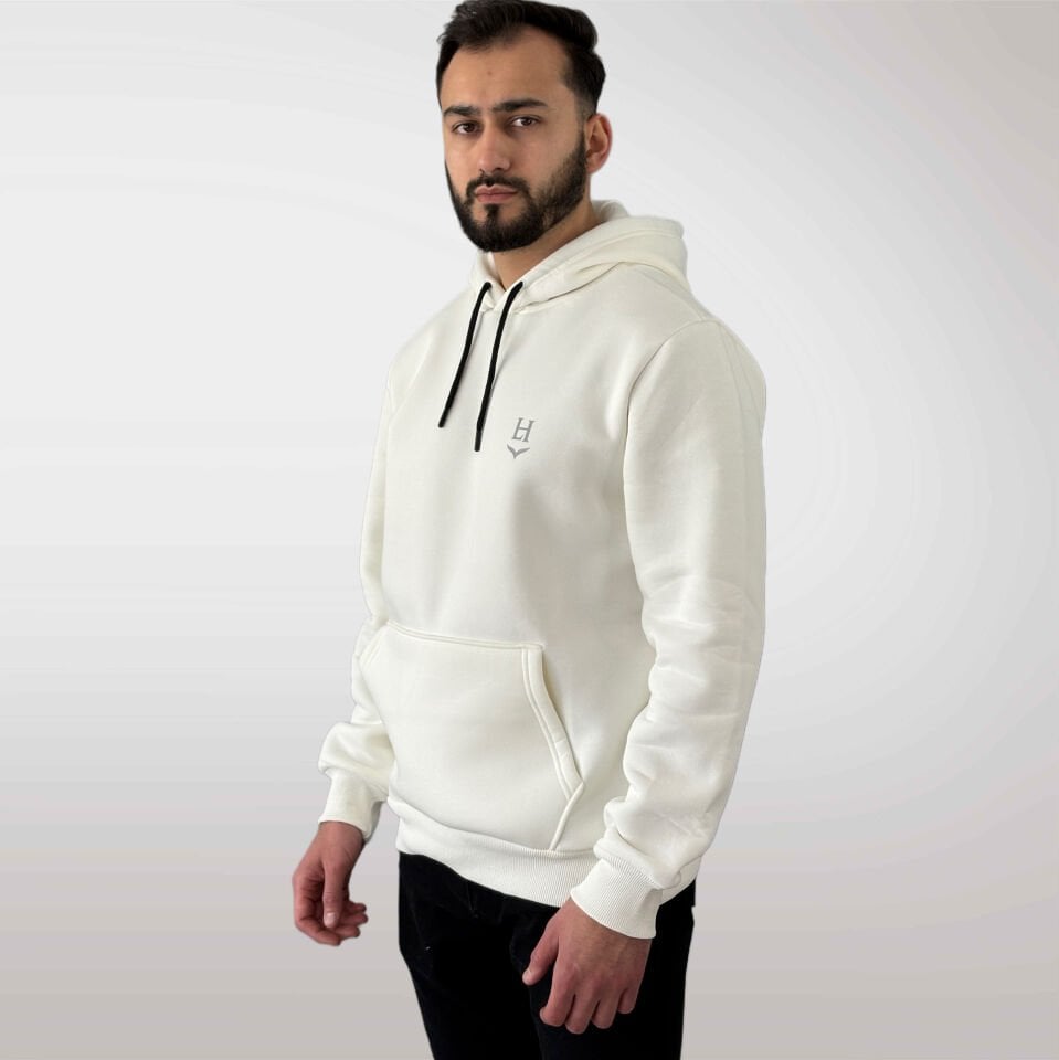 Unisex Logo Detaylı Kapüşonlu Sweatshirt-Beyaz