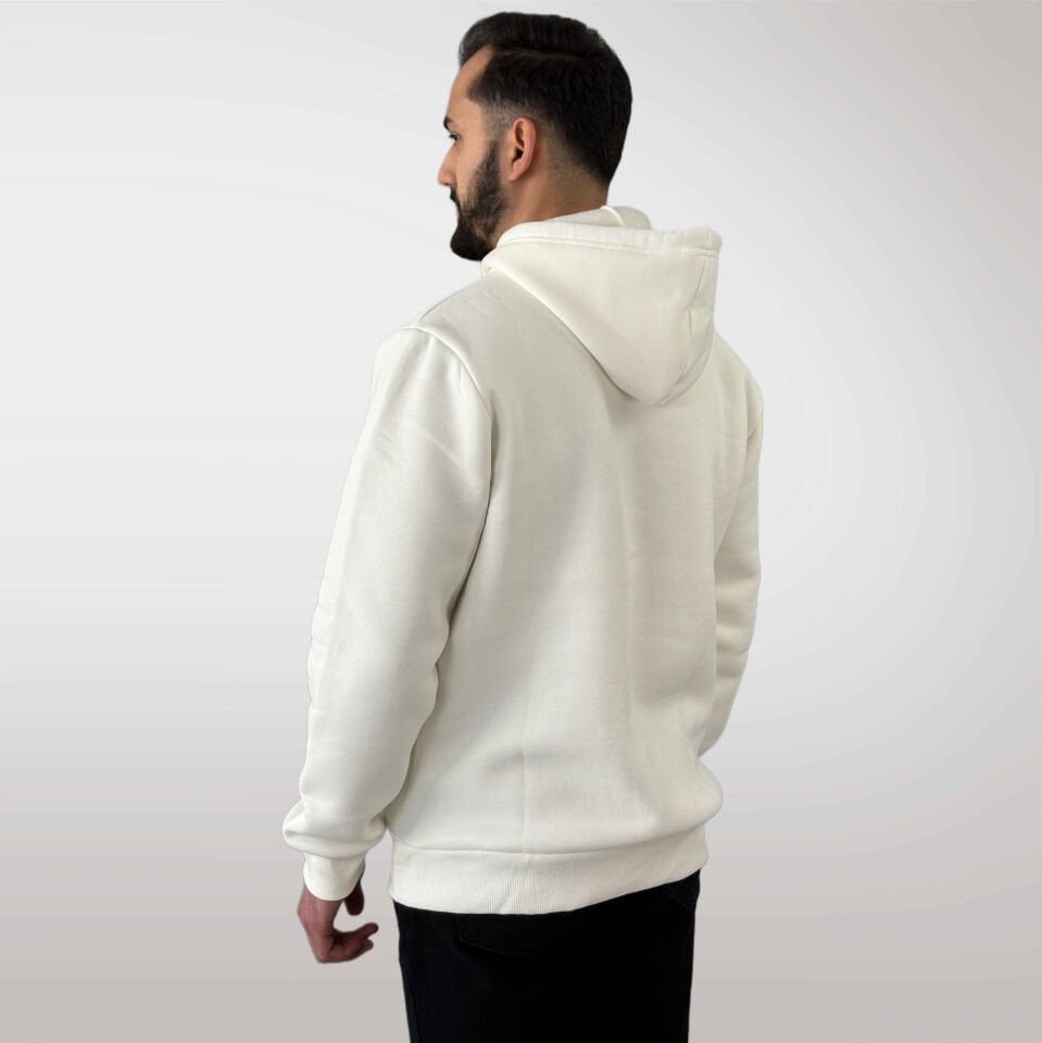 Unisex Logo Detaylı Kapüşonlu Sweatshirt-Beyaz