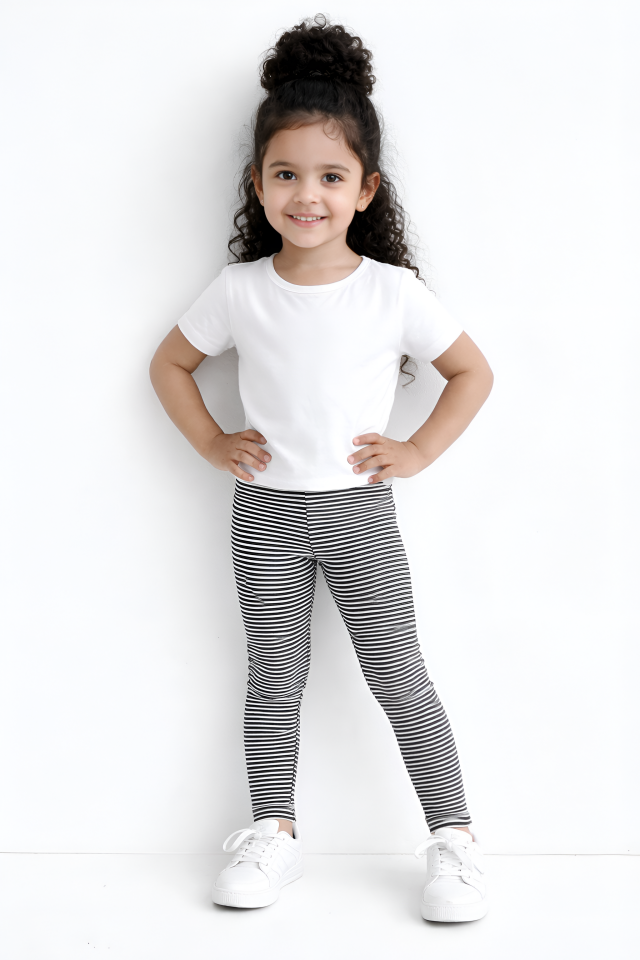 Kız Çocuk Siyah Beyaz Çizgili Tayt