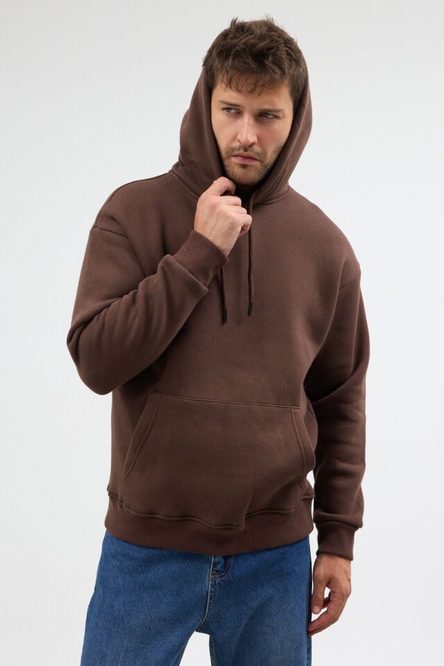 Kahverengi Kanguru Cepli Kapüşonlu Sweatshirt